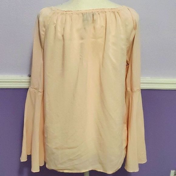 XXI Blush Pink Flare Long Sleeves Flowy Boho Romantic Top - Picture 5 of 10